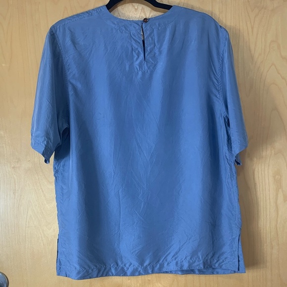 August Silk 100% Silk Blue Short Sleeve Top Blouse - Picture 3 of 13